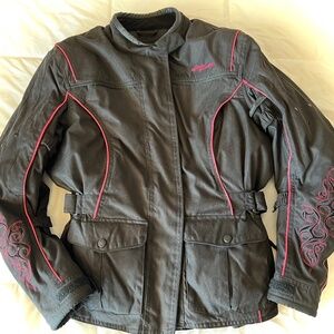 Tourmaster Motorcycle Jacket Women's Large Black 12-14 Pink Embroidered Armored